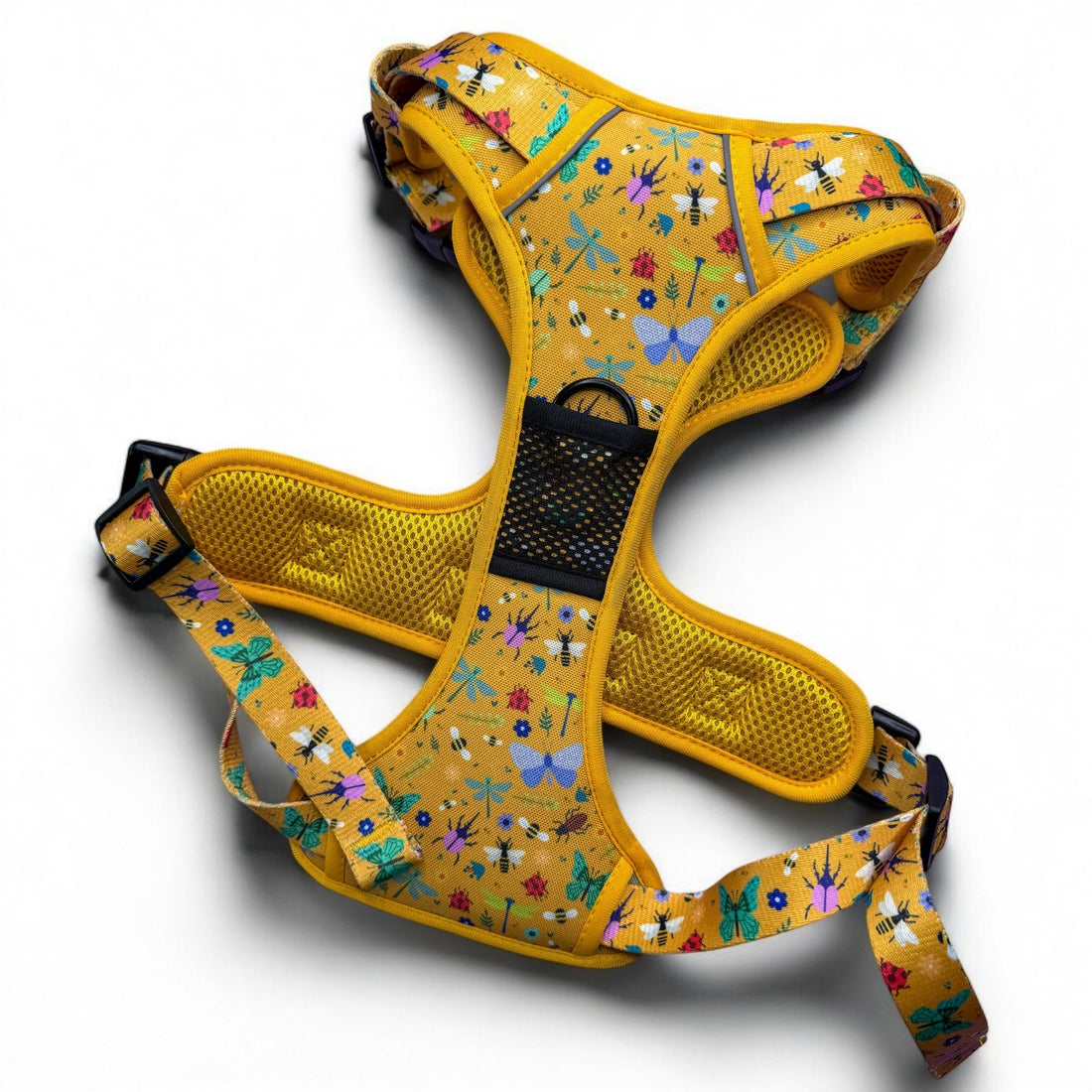 Summer Buzzin' No Pull Tactical Dog Harness – Yellow Insect Print, Adjustable, Step-In (XS-XL) | Shop Brit | UK Pet Shop | 