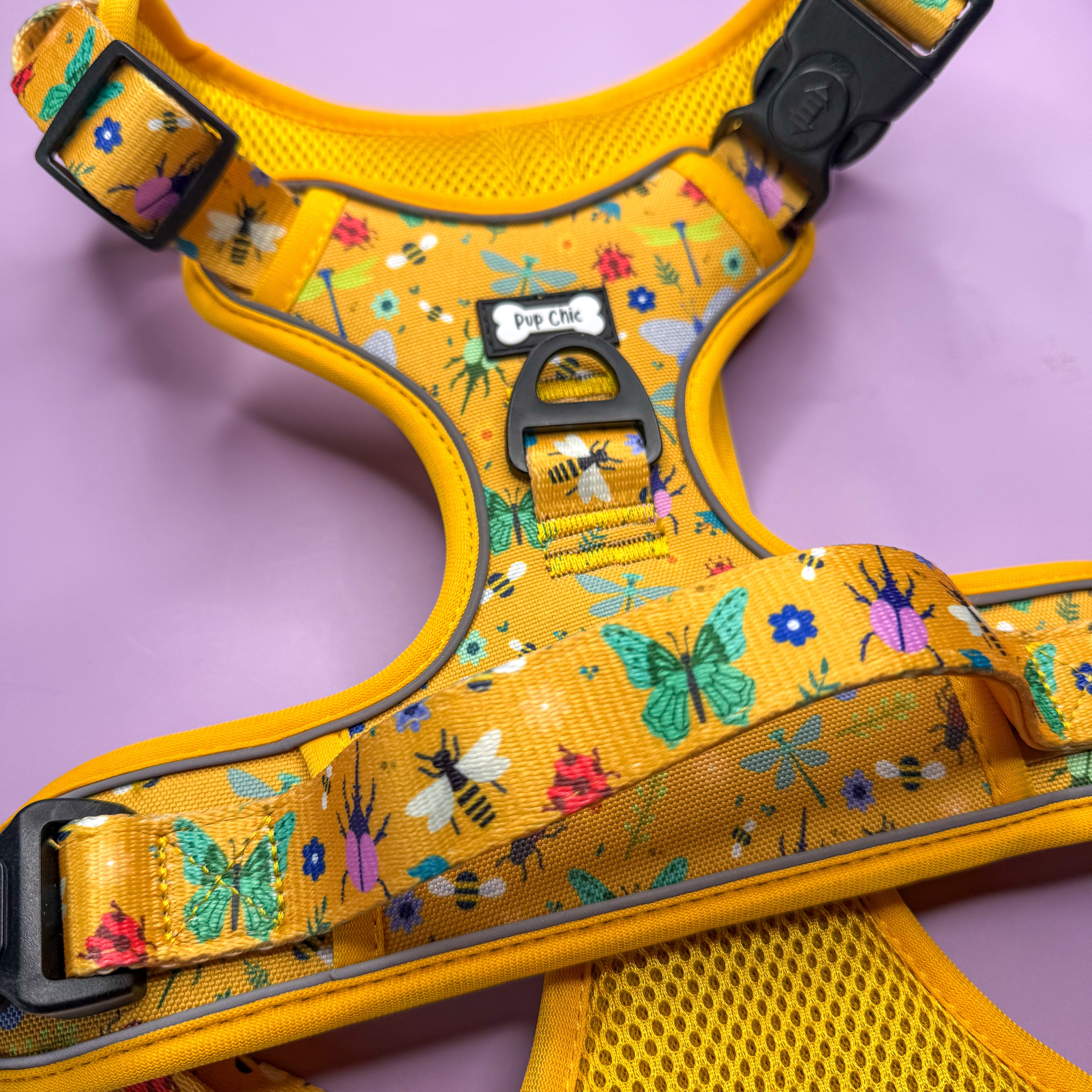 Summer Buzzin' No Pull Tactical Dog Harness – Yellow Insect Print, Adjustable, Step-In (XS-XL) | Shop Brit | UK Pet Shop | 
