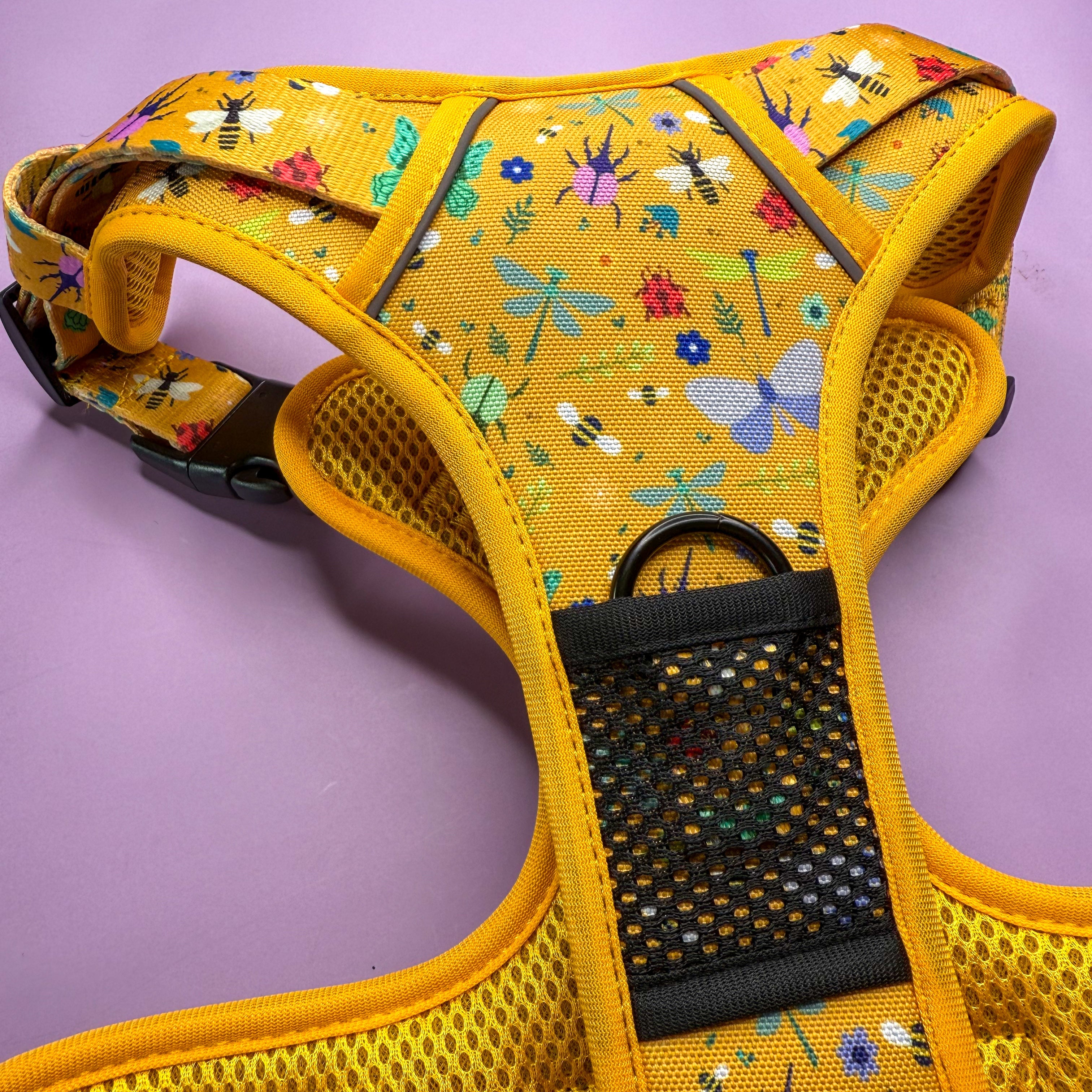 Summer Buzzin' No Pull Tactical Dog Harness – Yellow Insect Print, Adjustable, Step-In (XS-XL) | Shop Brit | UK Pet Shop | 