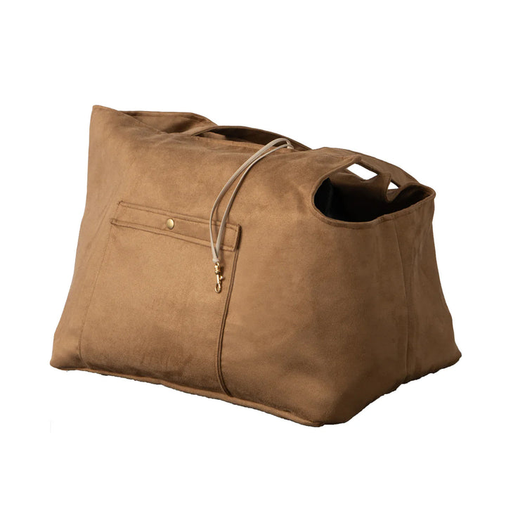 Soho Poms Caramel Suede Camden Bear Dog Carrier | Shop Brit | UK Pet Shop | Dog Carrier