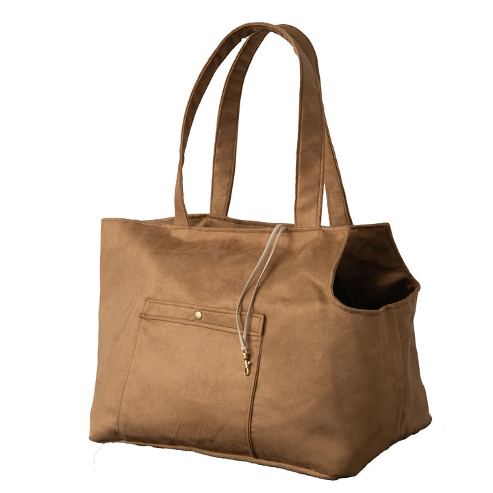 Soho Poms Caramel Suede Camden Bear Dog Carrier | Shop Brit | UK Pet Shop | Dog Carrier