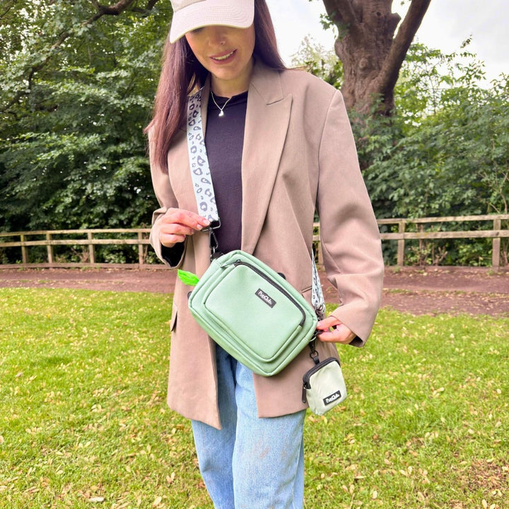 Crossbody Dog Walking Bag - Vegan Leather Sage Green | Shop Brit | UK Pet Shop | Dog Walking Bag