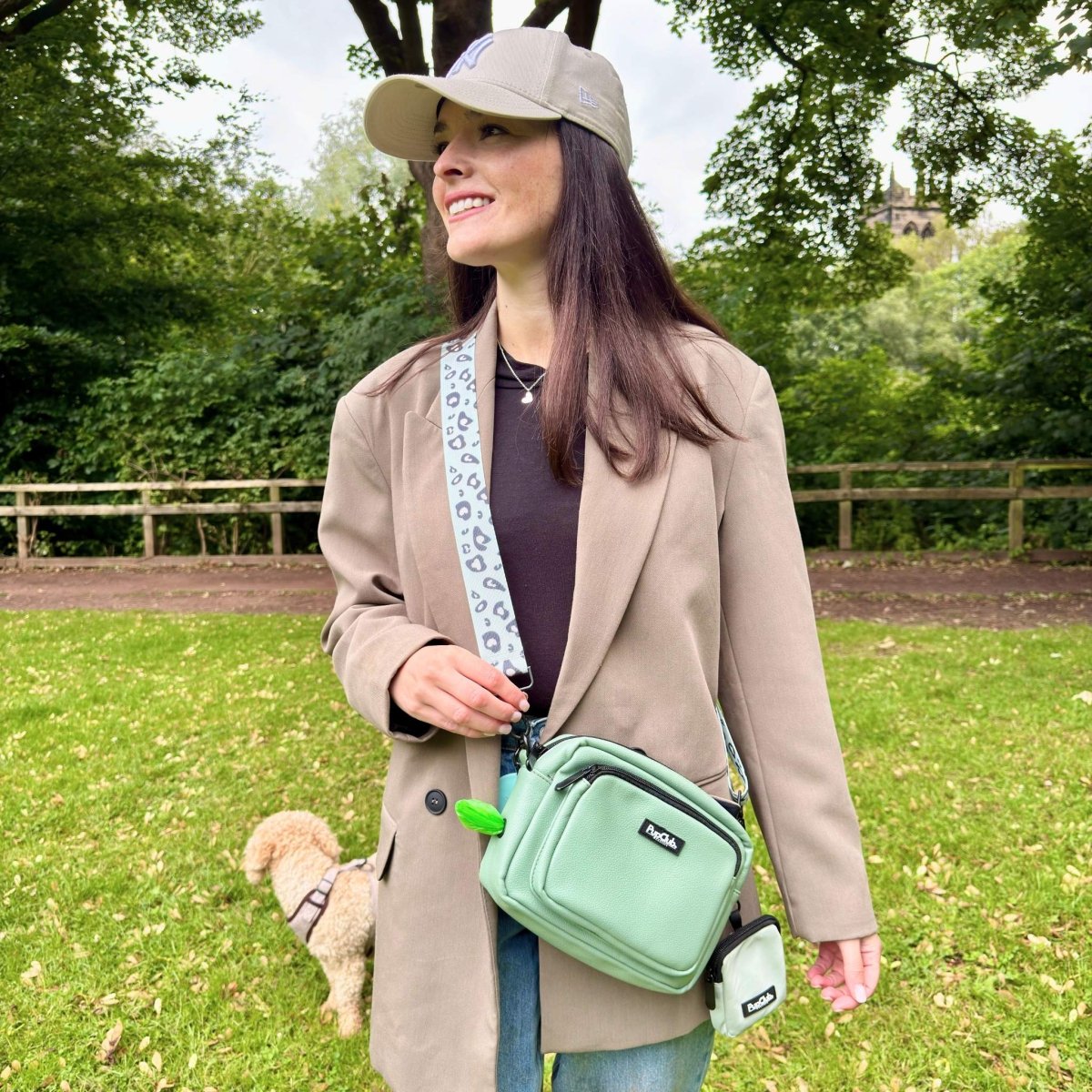 Crossbody Dog Walking Bag - Vegan Leather Sage Green | Shop Brit | UK Pet Shop | Dog Walking Bag