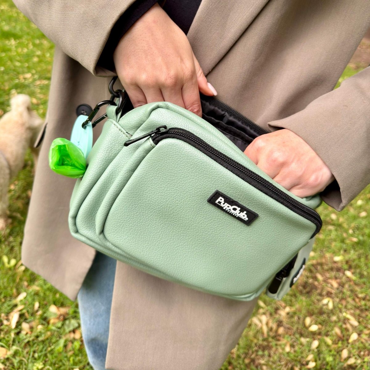 Crossbody Dog Walking Bag - Vegan Leather Sage Green | Shop Brit | UK Pet Shop | Dog Walking Bag