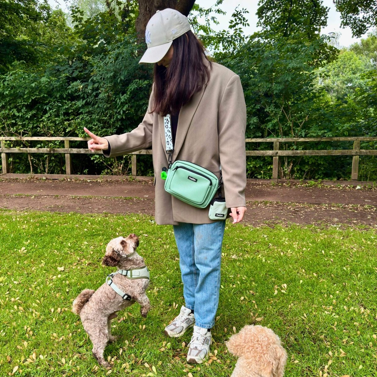 Crossbody Dog Walking Bag - Vegan Leather Sage Green | Shop Brit | UK Pet Shop | Dog Walking Bag