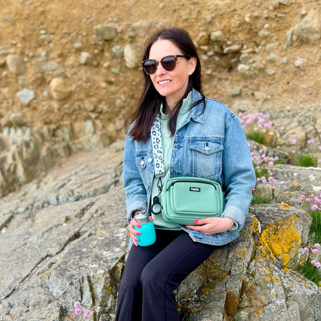 Crossbody Dog Walking Bag - Vegan Leather Sage Green | Shop Brit | UK Pet Shop | Dog Walking Bag