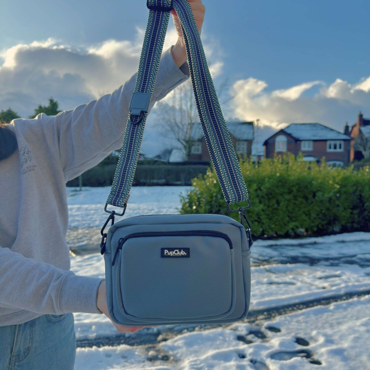 Crossbody Dog Walking Bag - Vegan Leather Slate Blue