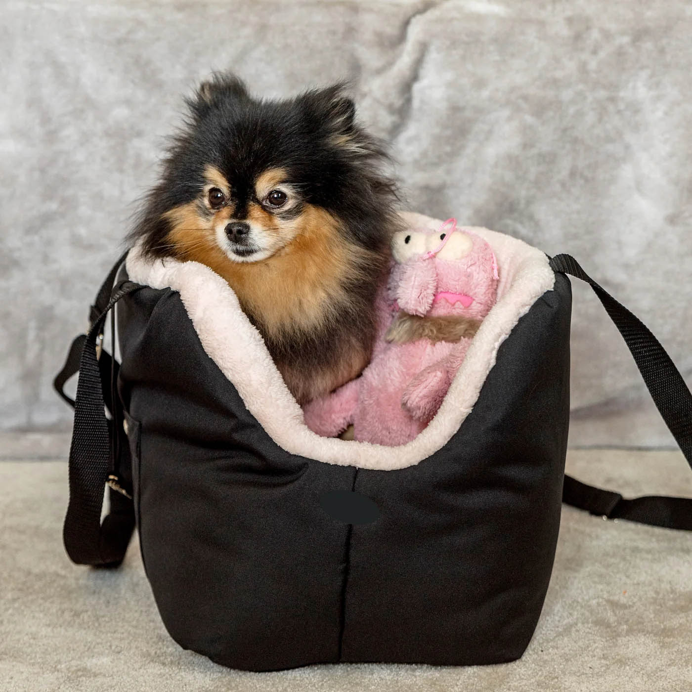 Soho Poms Black & Beige Luxury Rainy Bear Dog Carrier | Shop Brit | UK Pet Shop | Dog Carrier