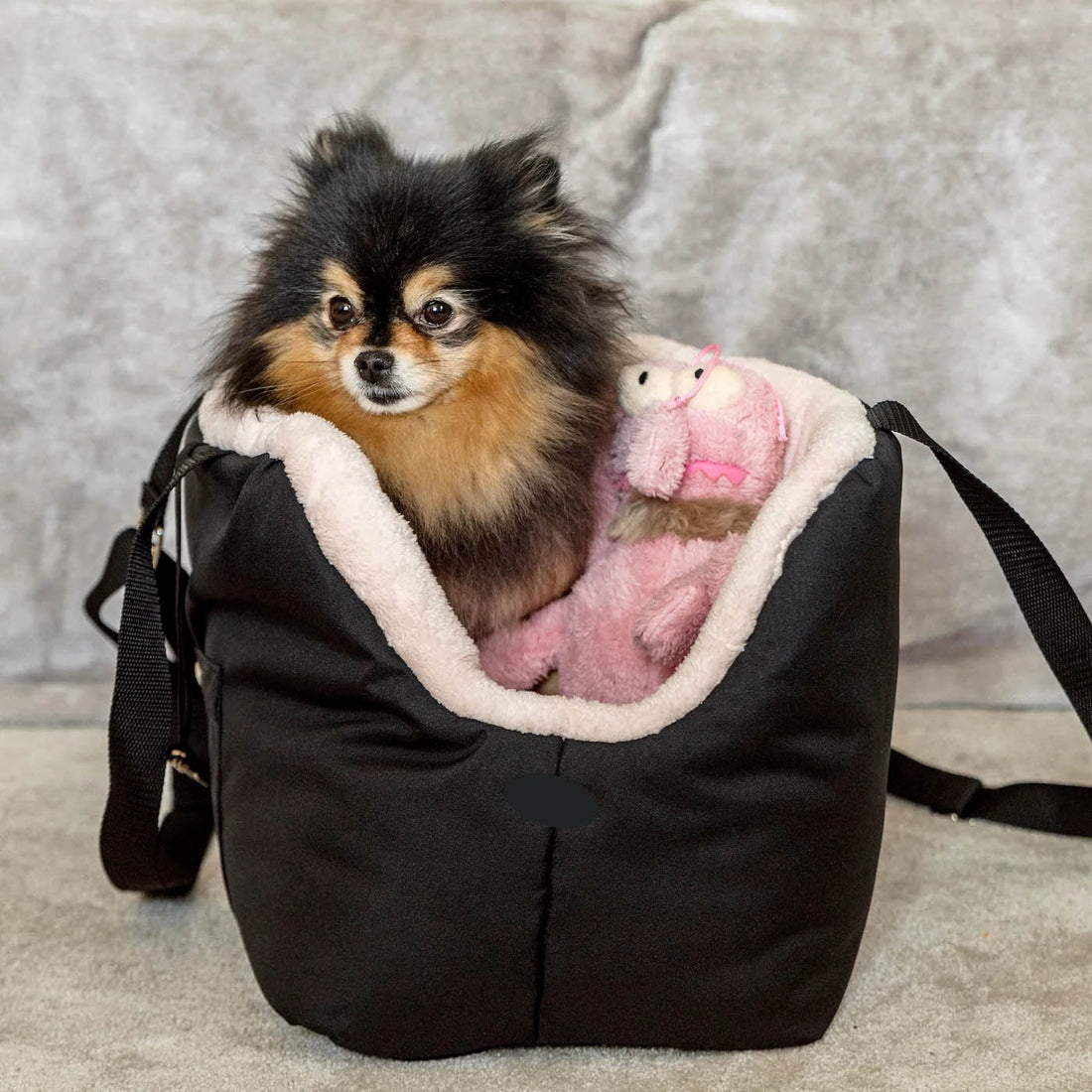Soho Poms Black & Beige Luxury Rainy Bear Dog Carrier | Shop Brit | UK Pet Shop | Dog Carrier