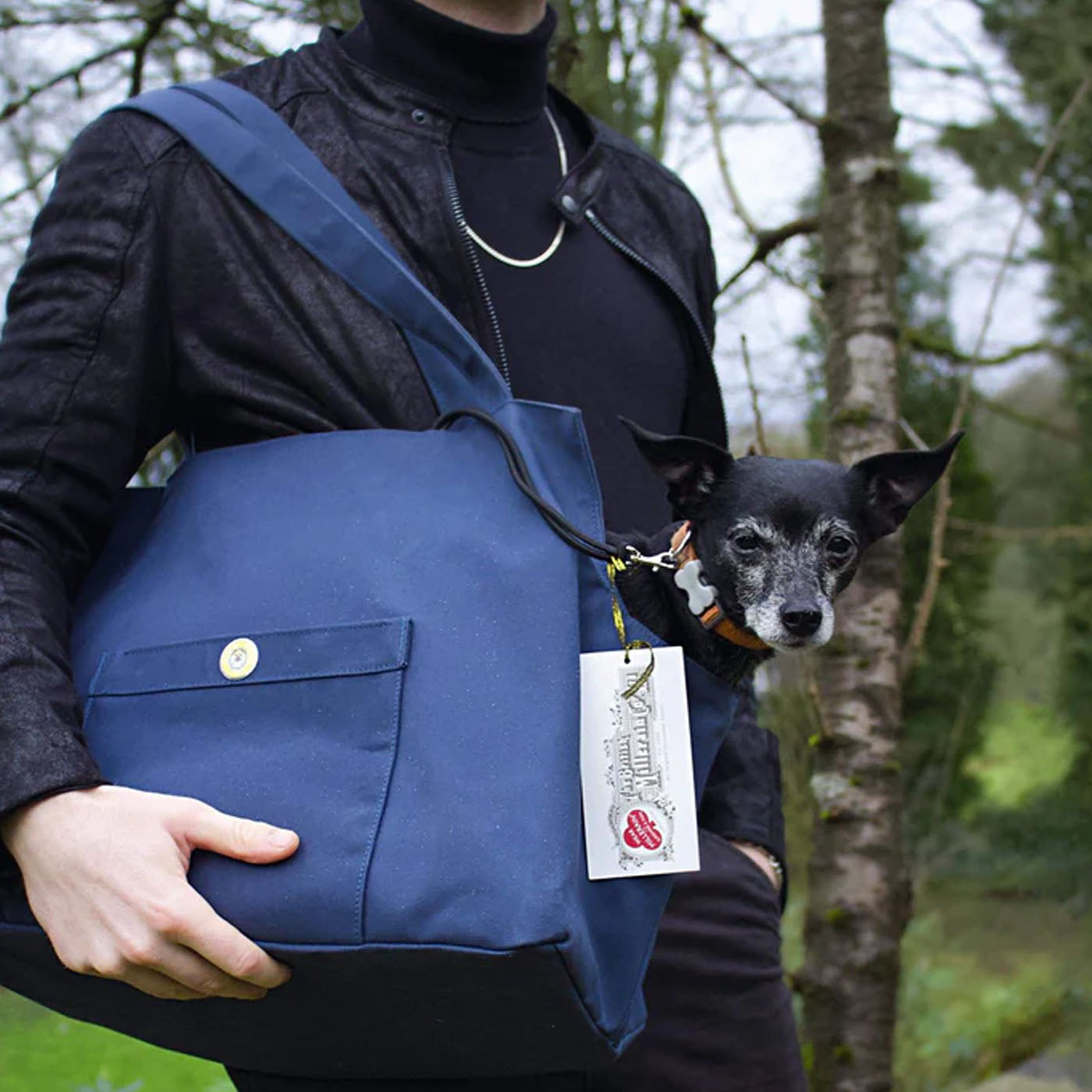 Soho Poms Navy Waxed Cotton Rainy Poms Dog Carrier | Shop Brit | UK Pet Shop | Dog Carriers