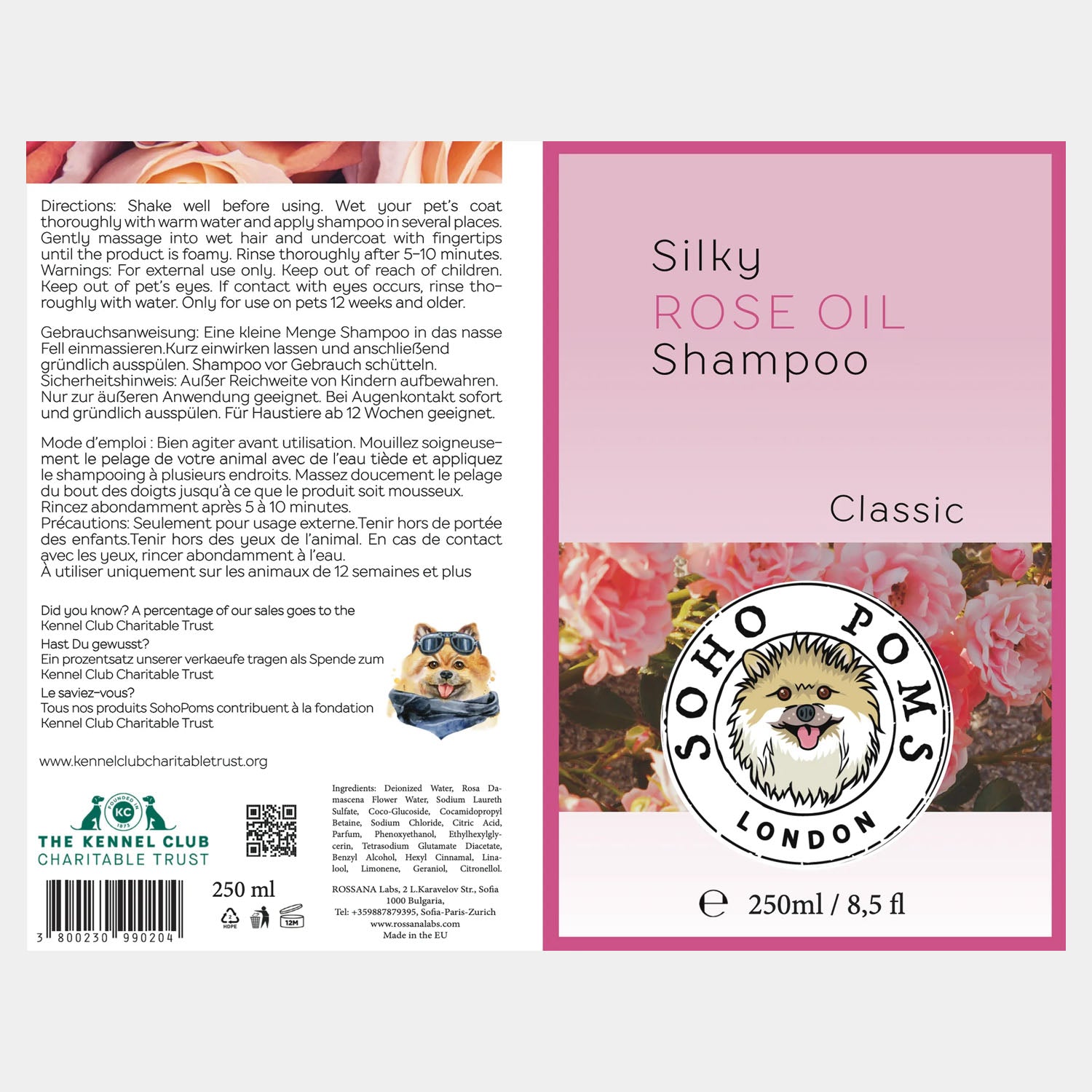 Rose Oil Dog Shampoo by SohoPoms - 250ml | Shop Brit | UK Pet Shop | Dog Shampoo