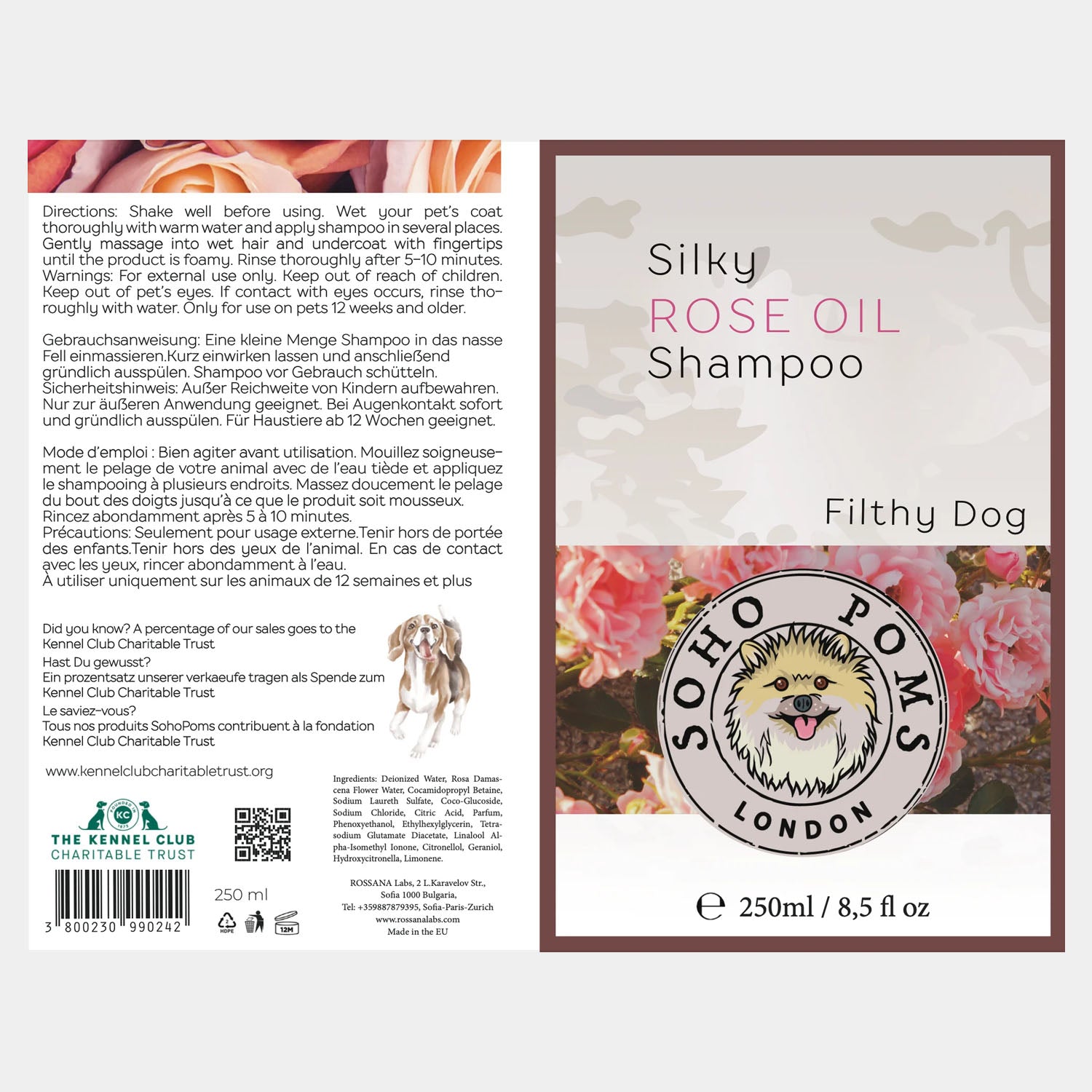 Rose Oil Dog Shampoo by SohoPoms - 250ml | Shop Brit | UK Pet Shop | Dog Shampoo