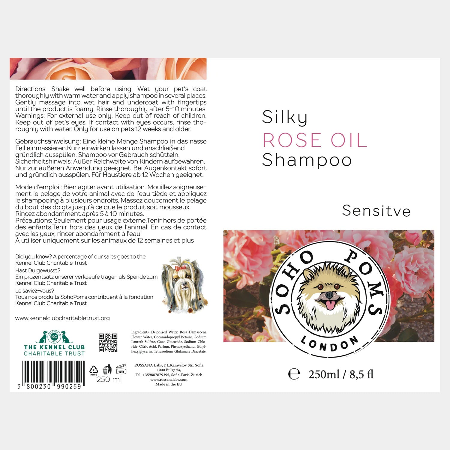 Rose Oil Dog Shampoo by SohoPoms - 250ml | Shop Brit | UK Pet Shop | Dog Shampoo