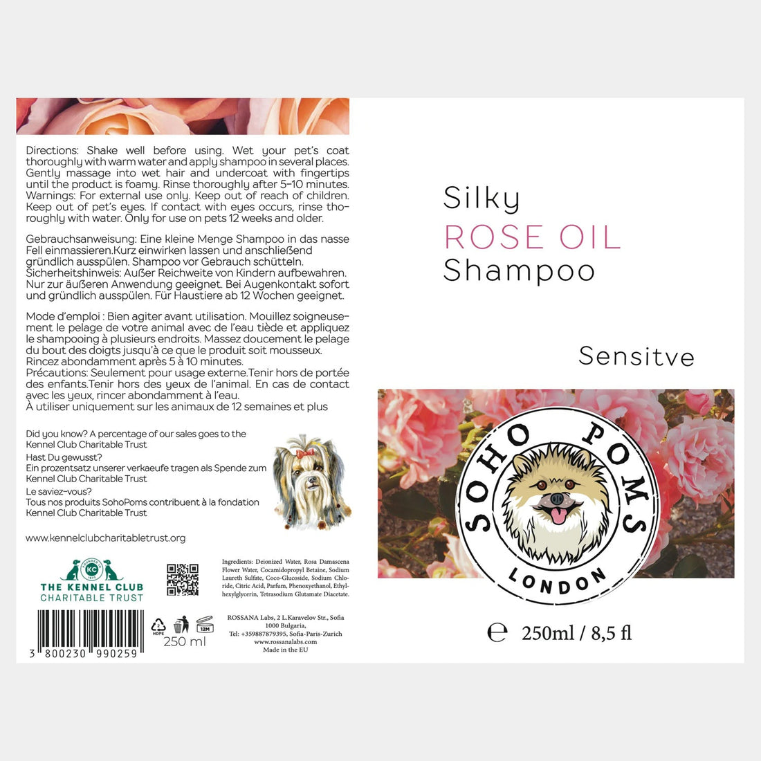 Rose Oil Dog Shampoo by SohoPoms - 250ml | Shop Brit | UK Pet Shop | Dog Shampoo